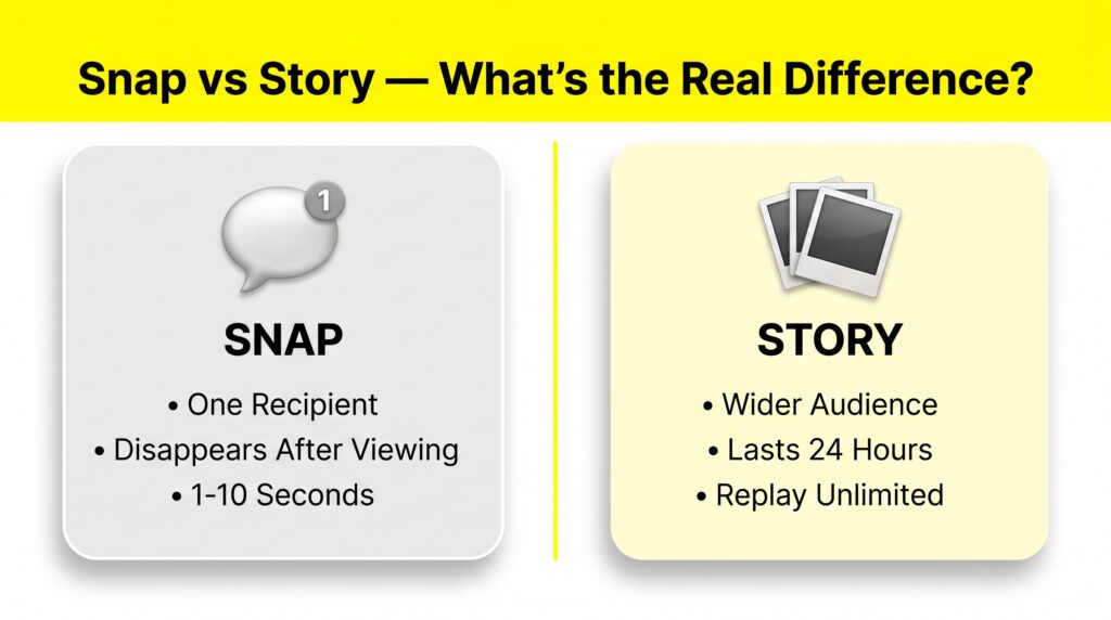 Snapchat Story: The Complete Guide to How It Works (2026) 2 Snap vs story comparison